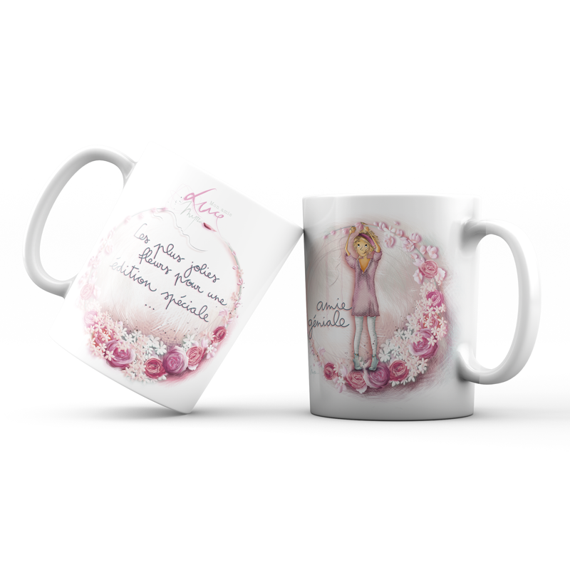 Mug 962 en céramique BRILLANT - émail blanc 250ml Mon Amie Luce "Les plus jolies fleurs pour une édition spéciale"