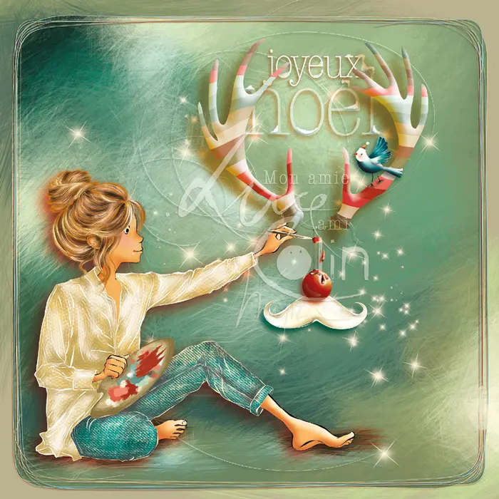 CS 1233 - Carte Mon Amie Luce "Bois de cerf-fond vert"