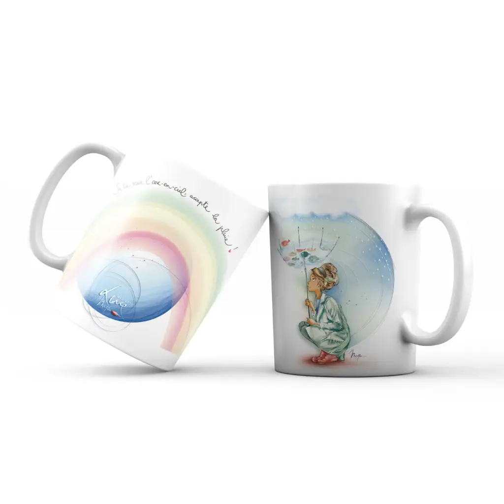 Mug 971 en céramique BRILLANT - émail blanc 250 ml Mon Amie Luce "Si tu veux l'arc en ciel accepte la pluie"