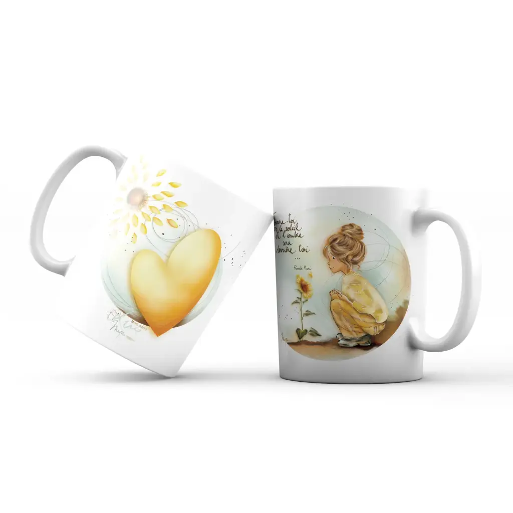 Mug 982 en céramique BRILLANT - émail blanc 250 ml Mon Amie Luce "Tourne toi vers le soleil …"