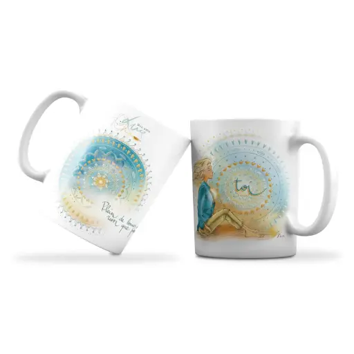 [MUG 969] Mug 969 en céramique Brillant - émail blanc 250 ml Mon Amie Luce  "Plein de bonnes ondes rien que pour toi"