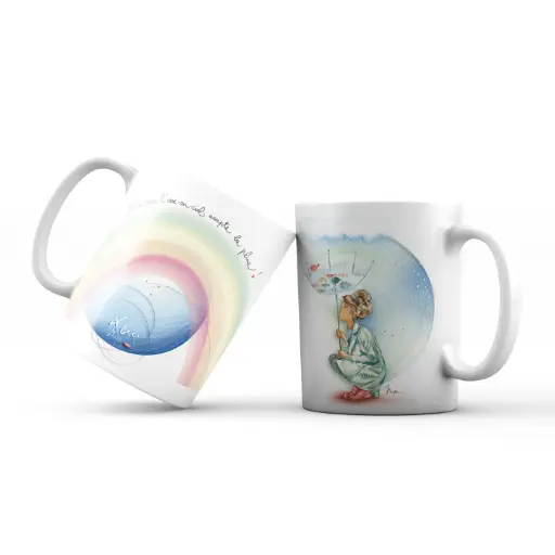 [MUG 971] Mug 971 en céramique BRILLANT - émail blanc 250 ml Mon Amie Luce "Si tu veux l'arc en ciel accepte la pluie"